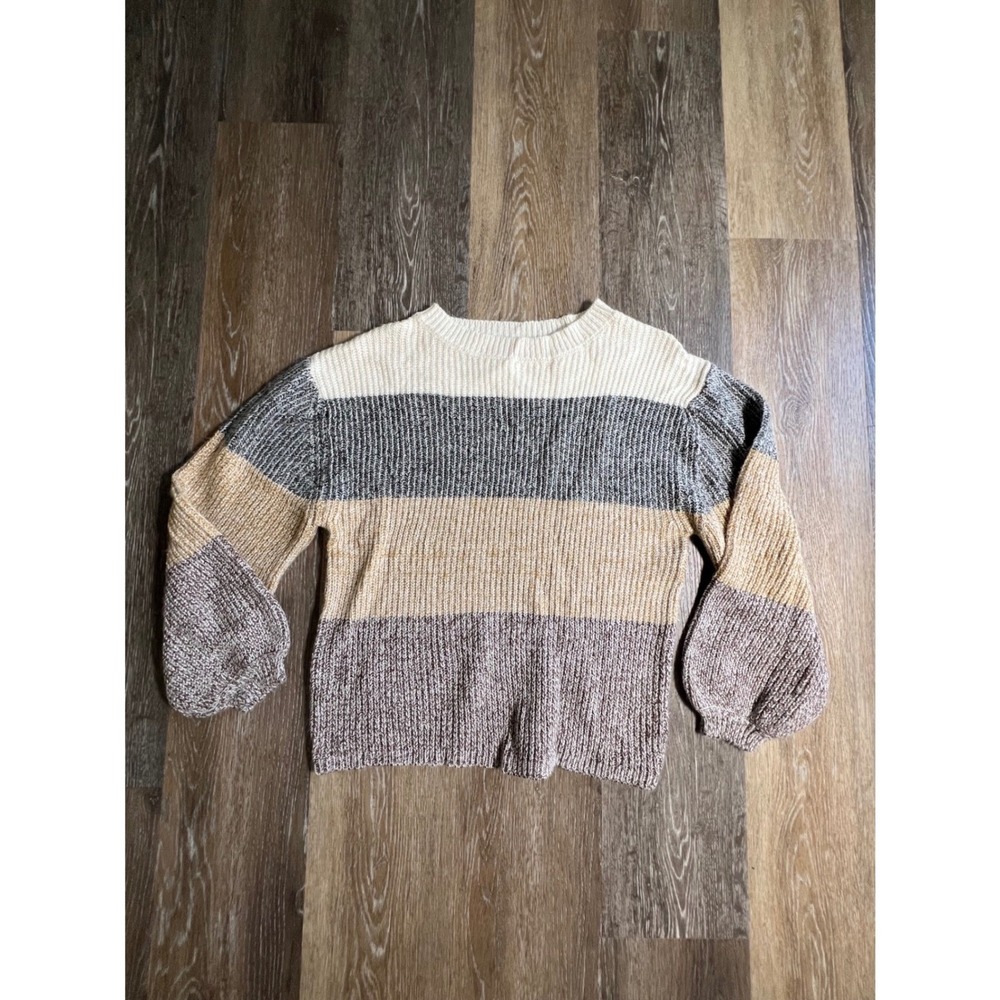 Pink Lily Colorblock Sweater Womens XS Multi Chunky Knit Balloon Sleeve